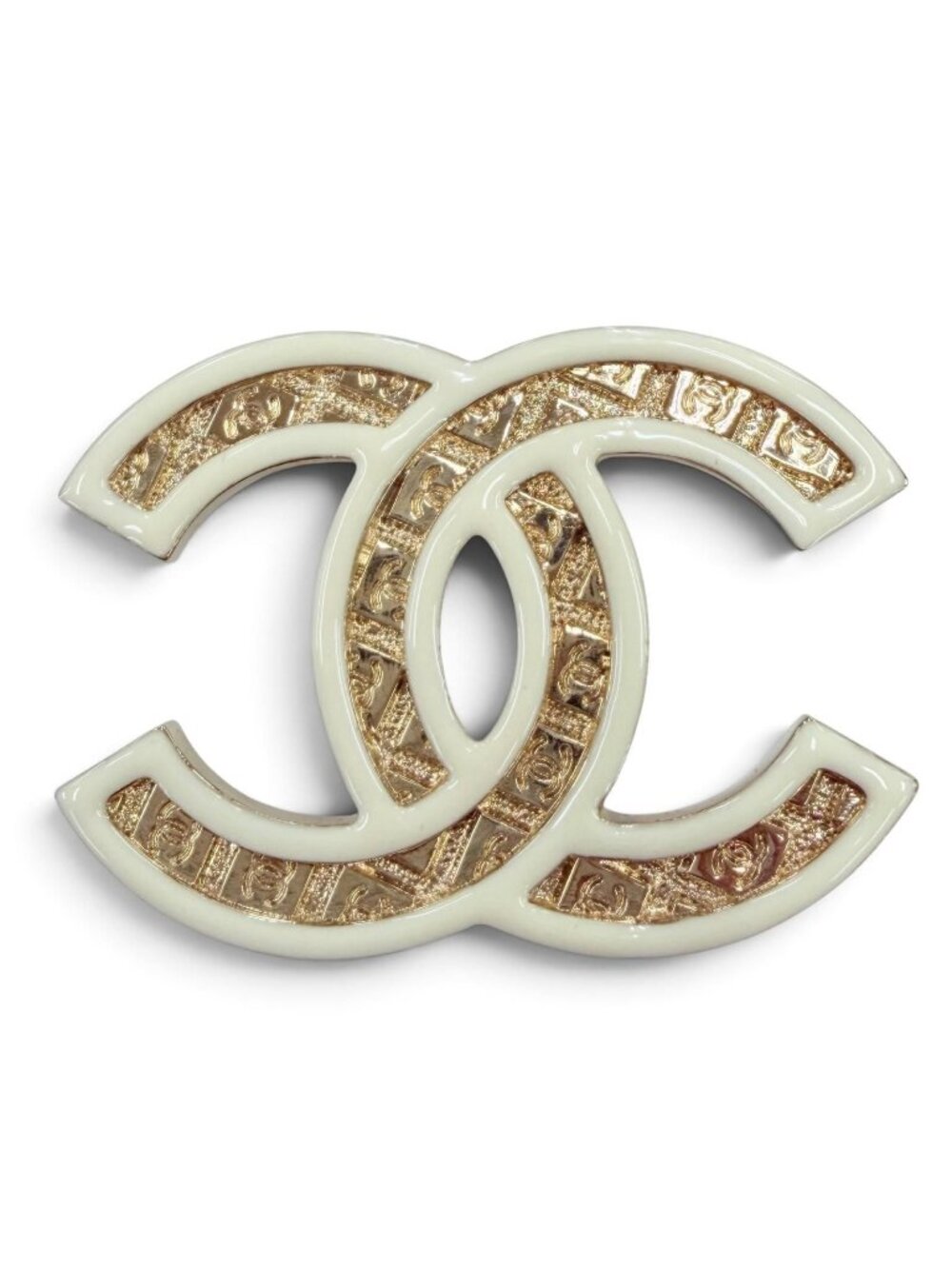 Chanel Metal CC Logo Brooch Gold Ivory Box Keep